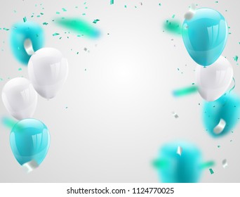 blue balloons, vector illustration Confetti and ribbons, Celebration background template with.