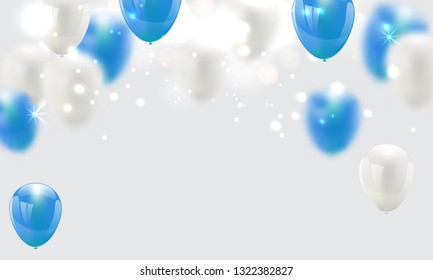 blue balloons, vector illustration. Confetti and ribbons, Celebration background 