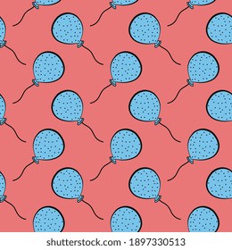 Blue balloon,seamless pattern on red background.