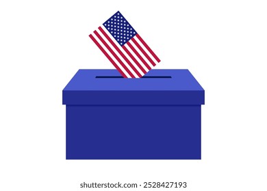 Cajas de votación azules y bandera estadounidense caídas en Ilustración vectorial