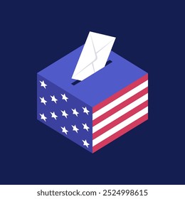 Blue Ballot Box with White Envelope and American Flag Design with Stars and Stripes