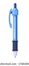 A blue ballpoint pen. Flat vector illustration, isolated on a white background.