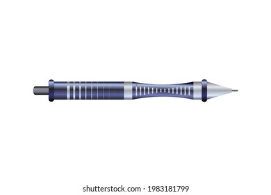 The blue ballpoint pen with white-gray stripes