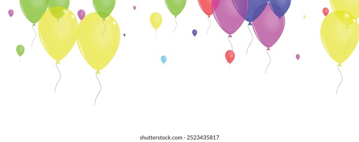Blue Baloon Background White Vector. Flying Holiday Illustration. Multicolor Carnival. Bright Confetti. Surprise Fun Set.