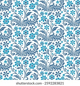 blue bandana style floral pattern with intricate ornamental details for wrapping paper
