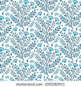 blue bandana style floral pattern with intricate ornamental details for textile and background
