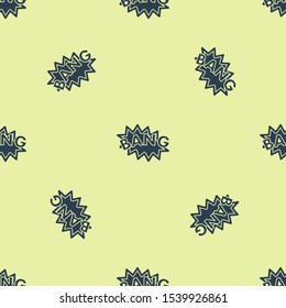 Blue Bang boom, gun Comic text speech bubble balloon icon isolated seamless pattern on yellow background.  Vector Illustration