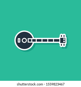 Blue Banjo icon isolated on green background. Musical instrument.  Vector Illustration