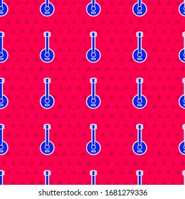 Blue Banjo icon isolated seamless pattern on red background. Musical instrument.  Vector Illustration