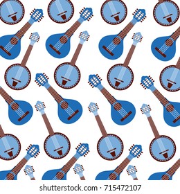 blue banjo instrument seamless pattern image