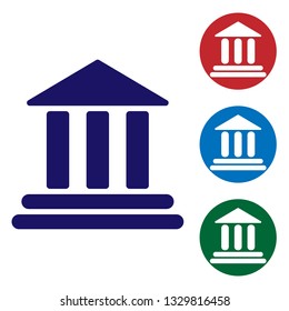 Blue Bank building icon isolated on white background. Set color icon in circle buttons. Vector Illustration