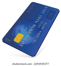 Blue bank card with 3D smart card with a shadow on a white background