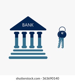 Blue bank icon with key