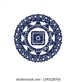 Blue bank safe icon inside distress grunge style stamp