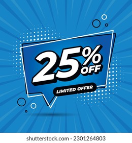  blue banner 25 percent off for promotion and offers