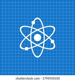 Blue banner with atomic model icon. Vector illustration