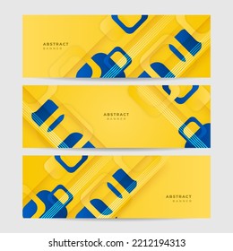 Blue banner background with orange and yellow color composition in abstract. Vector abstract graphic design banner pattern background template illustration.