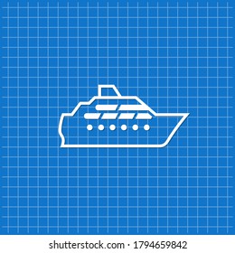 Blue banner with boat icon. Vector illustration