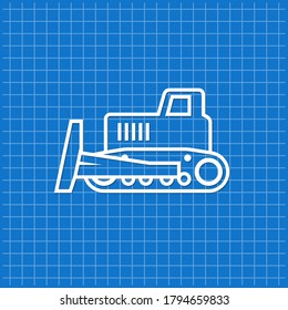 Blue banner with bulldozer icon. Vector illustration