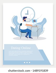 blue banner for communication on the net, man likes girl, flat vector illustration