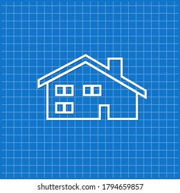 Blue banner with cottage icon. Vector illustration