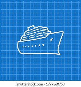 Blue banner with cruise ship icon. Vector illustration