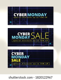 Blue banner cyber monday sale vector design template