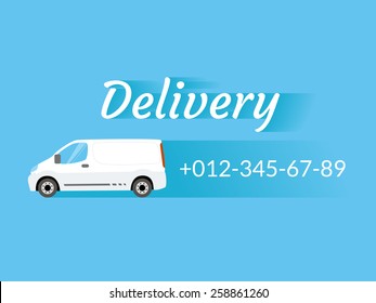 Blue Banner With Delivery Van And Telephone Number