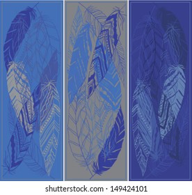 Blue banner with feathers. Vector