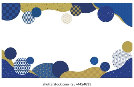 Blue banner frame background with Japanese pattern circle and cloud shapes