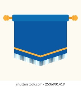 Um banner azul com uma faixa dourada e borda, normalmente usado para decoração ou sinalização.