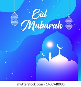 blue banner gradient creative concept for islamic celebration day ramadan kareem or eid al fitr adha