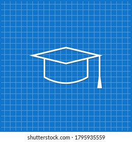 Blue banner with graduation cap icon. Vector illustration