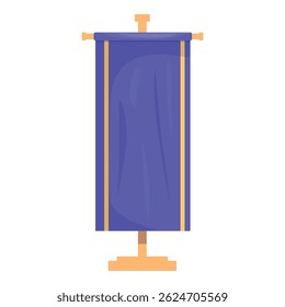 Blue banner hanging on wooden stand for important announcement, official presentation or royal decree