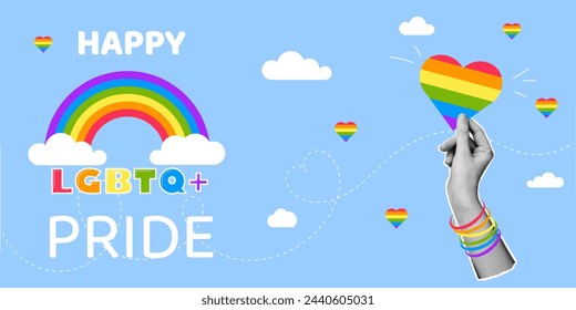 BLUE BANNER HAPPY LGBTQ PRIDE. BACKGROUND FOR POSTER, WEBSITE OR SOCIAL MEDIA