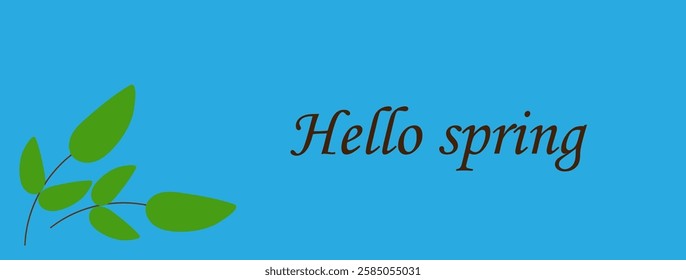 blue banner hello spring, text, twigs,