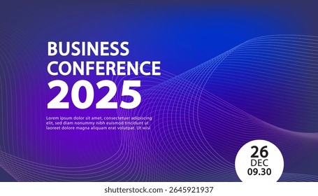 Blue Banner the online conference background. Web media event. Dynamic Background. Futuristic Poster for Corporate Meeting, Online Courses, Webinar, Seminar. Conference, Business Event Announcement.