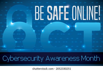 Blue Banner With Padlock Like Letter 'O' (abbreviating October), Promoting Safe Internet Navigation, During Cybersecurity Awareness Month.