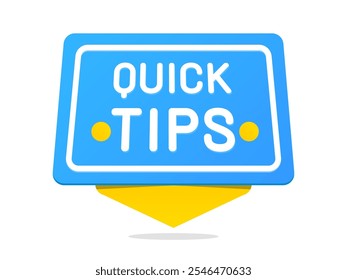 Blue banner with Quick Tips text and  light bulb. Speech bubble vector illustration.