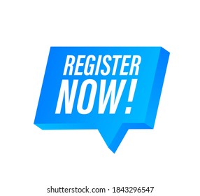 Blue banner register now. Vector stock illustration.