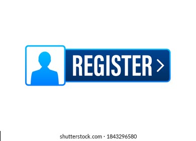 Blue banner register now. Vector stock illustration.