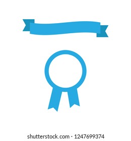 Blue banner ribbons and badges. Flat ribbon and badge icons