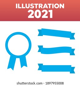 Blue banner ribbons and badges. Flat ribbon and badge icons