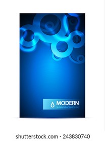 Blue banner with shining waves & circle elements. Vector illustration