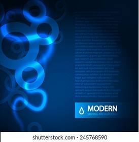 Blue banner with shining waves & circle elements. Vector illustration 
