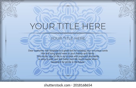 Blue banner template with luxury black ornaments and place for your design. Invitation card design with vintage patterns.