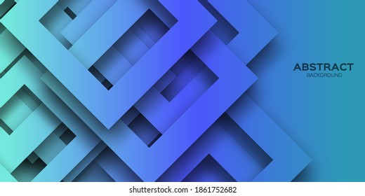 Blue banner templates with paper cut square shapes. Trendy modern abstract design.