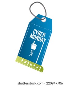 a blue banner with text and a hand for cyber monday