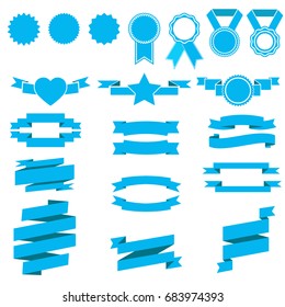 Blue banners and emblems on white background