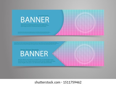 Blue banners with holograhic pattern background and white button. Vector template set.